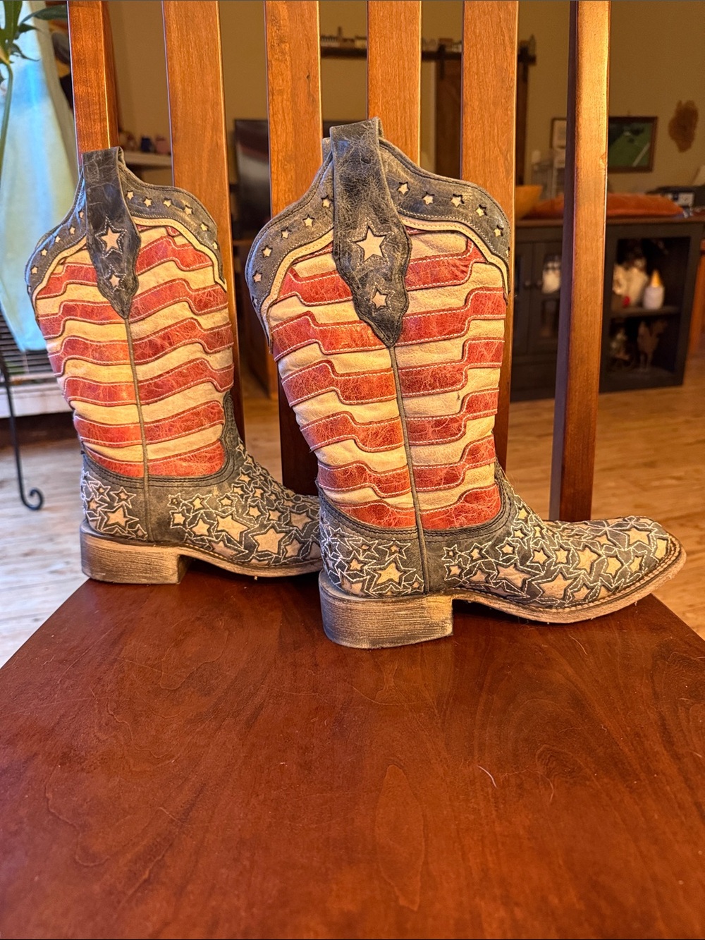 Corral square toe Patriotic flag Star-inlay Cowboy Boots in Red, Blue, Cream - Picture 4 of 11